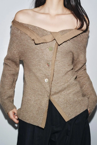 Вязаный кардиган с вырезом лодочкой- Заказать в России