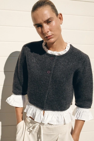 Трикотажный кардиган с поплином- Заказать в России