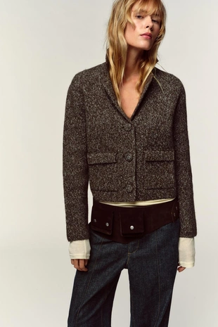 Кардиган из меланжевого трикотажа- Заказать в России