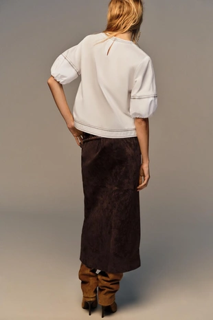 Рубашка с рукавами-буфами и декоративной строчкой- Заказать в России