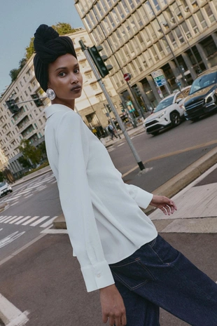 Рубашка из крепа с воланом- Заказать в России