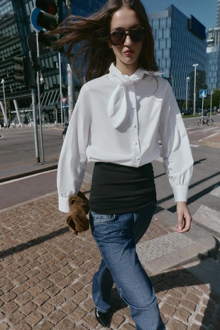 Рубашка из поплина с завязкой- Заказать в России