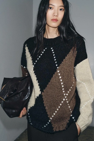 Трикотажный джемпер с узором «ромбы»- Заказать в России