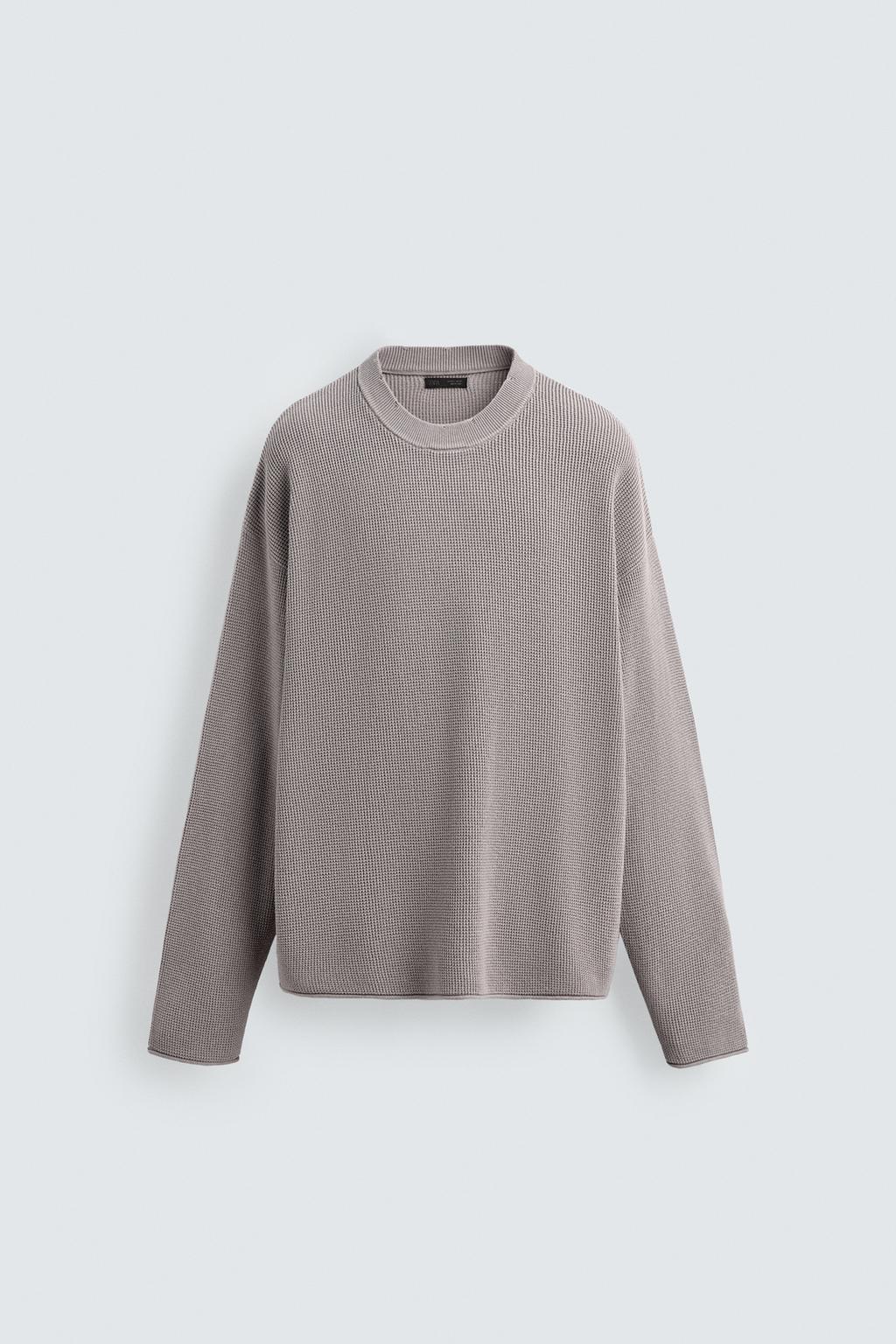 WAFFLE-KNIT TEXTURED SWEATER