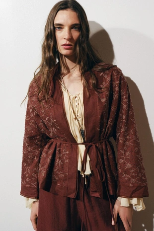 Кимоно с вышивкой из льняной ткани — ZW COLLECTION- Заказать в России