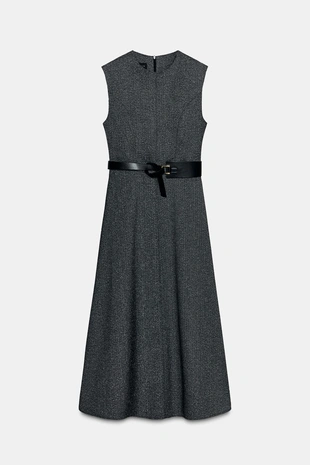 Платье-миди с эффектом жаспе с поясом- Заказать в России