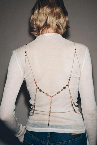 Металлическая боди-чейн с бусинами- Заказать в России