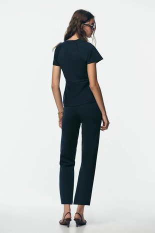 Navy blue | 4192/142/401 - Zara STRAIGHT KNIT TROUSERS