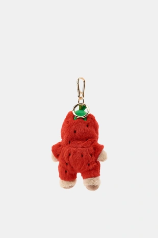 Брелок-чарм красный медвежонок в костюме клубники- Заказать в России