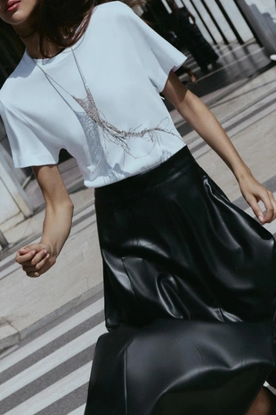 Комбинированное платье миди с юбкой из искусственной кожи- Заказать в России