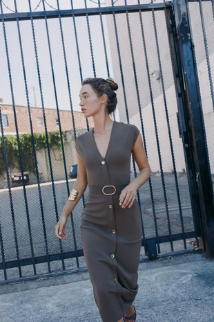 Платье миди стрейч с поясом- Заказать в России