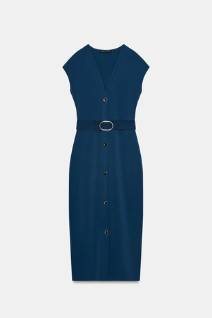 Платье миди стрейч с поясом- Заказать в России