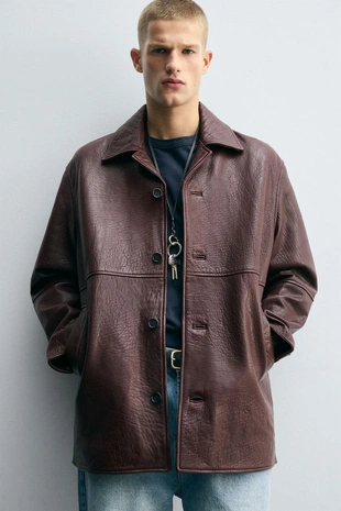 Кожаная куртка с текстурой- Заказать в России