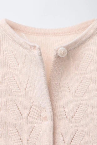 Light beige | 5059/597/052 - Zara Вязаный кардиган «2 в 1» из хлопка и шерсти