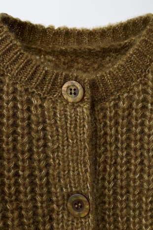 Dark olive | 1473/520/528 - Zara Кардиган крупной вязки с шерстью