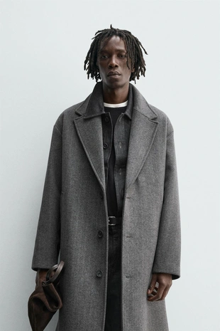 Пальто из шерсти с узором в елочку- Заказать в России