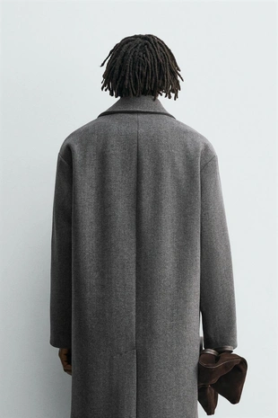 Пальто из шерсти с узором в елочку- Заказать в России