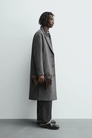 Пальто из шерсти с узором в елочку- Заказать в России