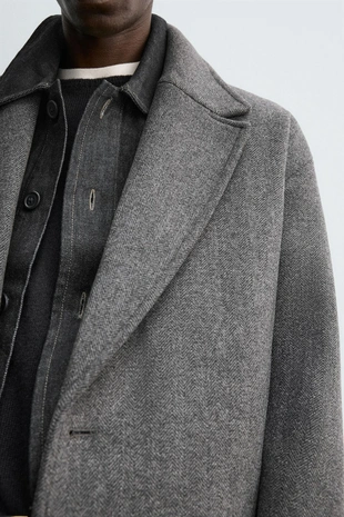 Пальто из шерсти с узором в елочку- Заказать в России