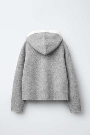 Купить Zara Вязаная куртка с капюшоном и кружевной отделкой