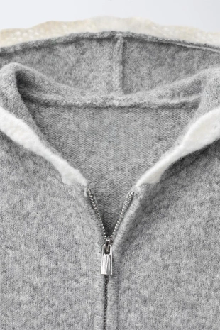 Mid-grey | 2488/703/809 - Zara Вязаная куртка с капюшоном и кружевной отделкой