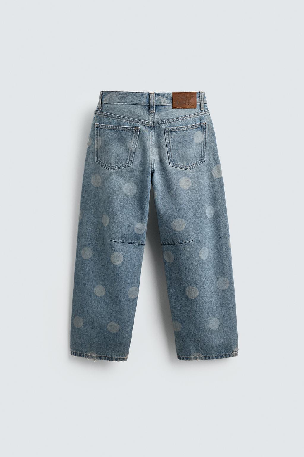 ДЖИНСЫ BALLOON С ЭФФЕКТОМ ПОТЕРТОСТИ В ГОРОШЕК HARRY LAMBERT FOR ZARA X DISNEY