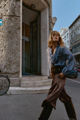 Брюки-багги из атласной ткани- Заказать в России