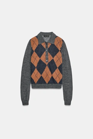 Вязаный джемпер поло с ромбами- Заказать в России