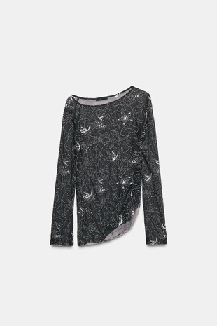 Топ из тюля со сборками, вышивкой и бусинами- Заказать в России