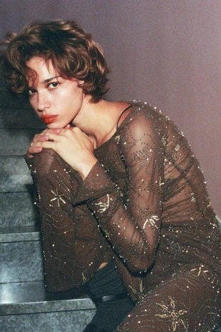 Топ из тюля со сборками, вышивкой и бусинами- Заказать в России