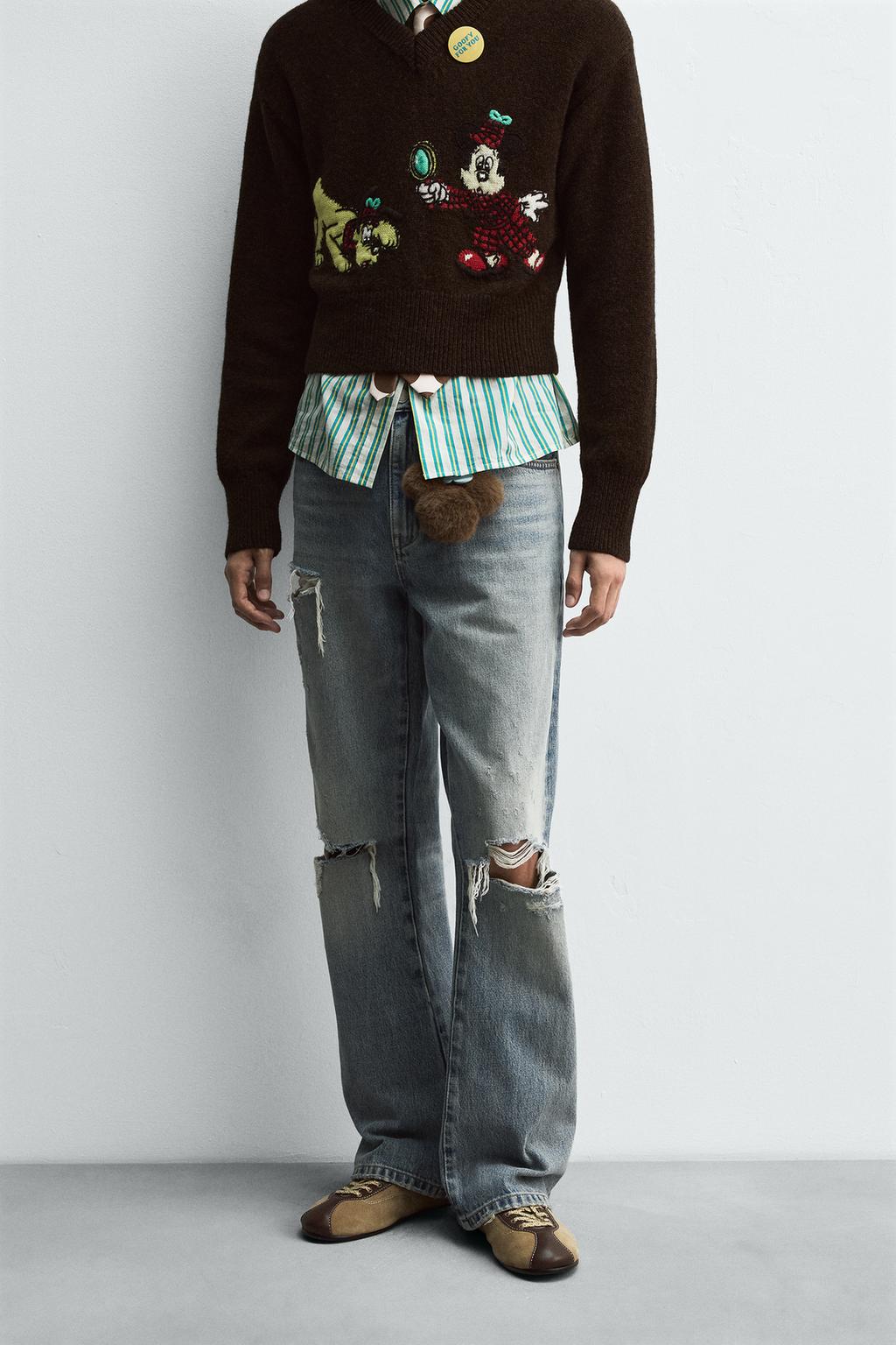РАСКЛЕШЕННЫЕ ДЖИНСЫ С РАЗРЕЗАМИ HARRY LAMBERT FOR ZARA X DISNEY