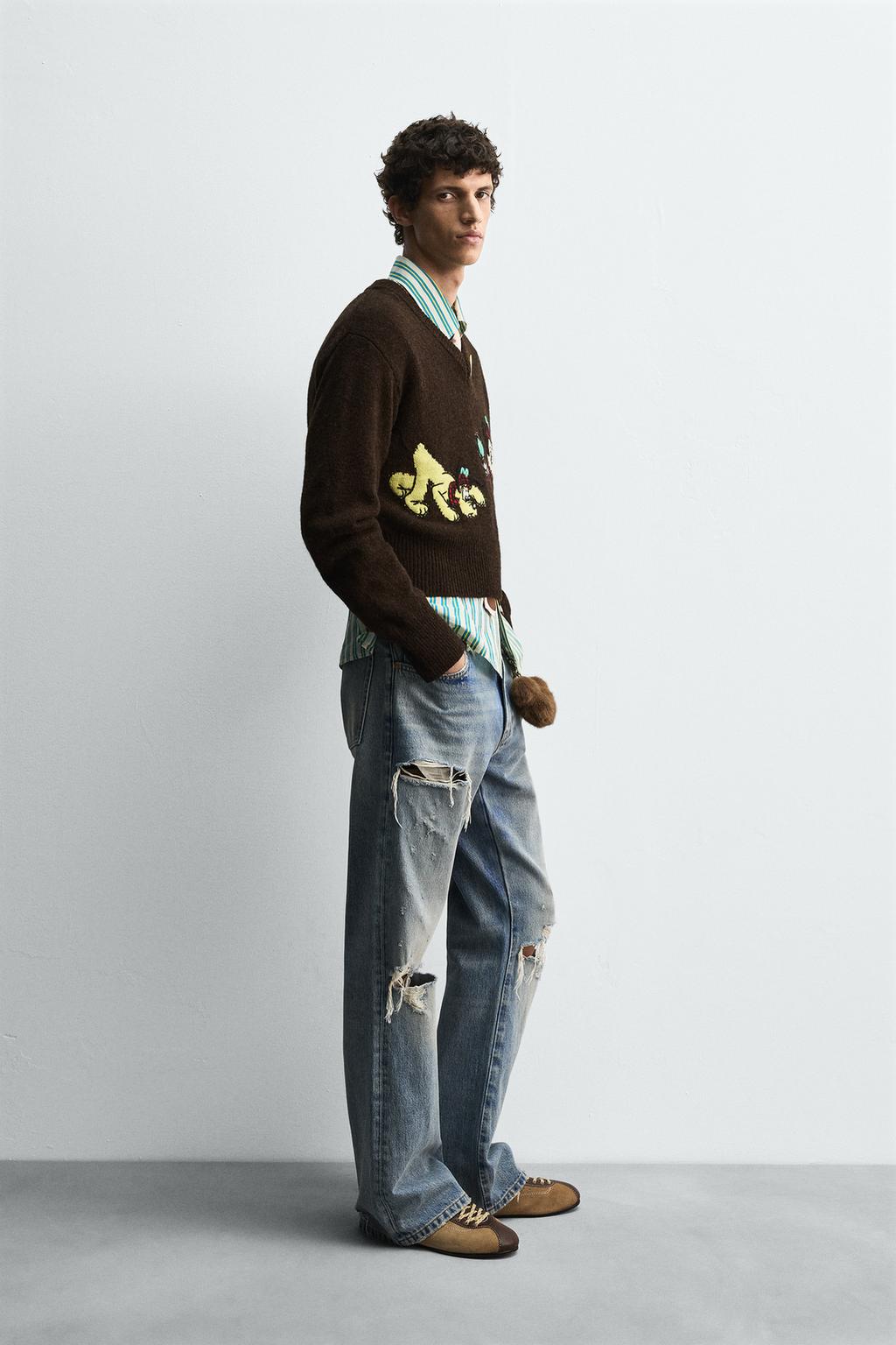 РАСКЛЕШЕННЫЕ ДЖИНСЫ С РАЗРЕЗАМИ HARRY LAMBERT FOR ZARA X DISNEY