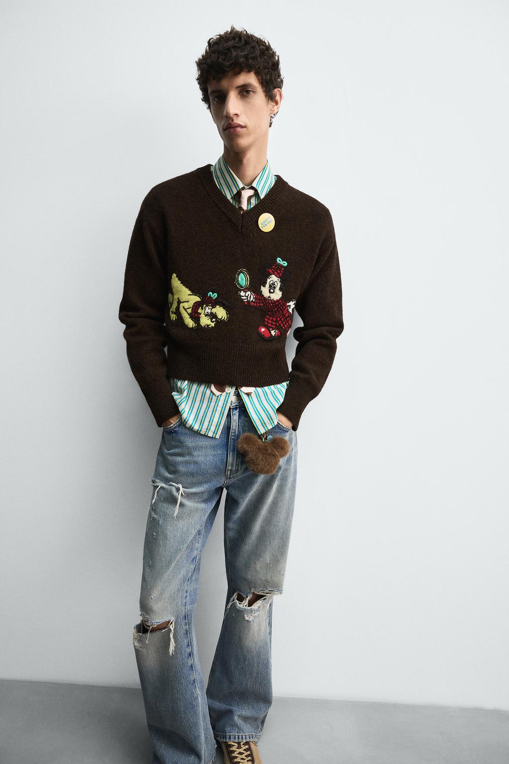 РАСКЛЕШЕННЫЕ ДЖИНСЫ С РАЗРЕЗАМИ HARRY LAMBERT FOR ZARA X DISNEY
