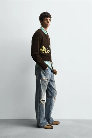 Расклешенные джинсы с разрезами HARRY LAMBERT FOR ZARA X DISNEY- Заказать в России