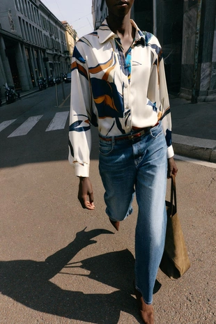 Купить Zara Атласная рубашка с цветочным принтом