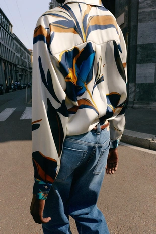 Multicoloured | 9115/242/330 - Zara Атласная рубашка с цветочным принтом