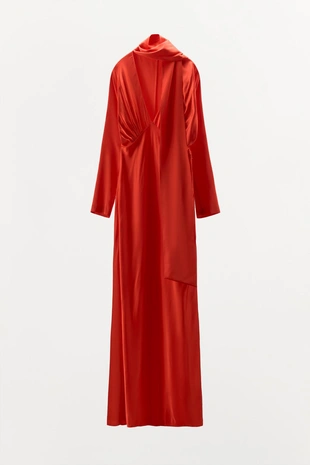 Атласное платье с рукавами «летучая мышь» и платком- Заказать в России