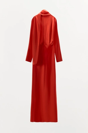 Атласное платье с рукавами «летучая мышь» и платком- Заказать в России