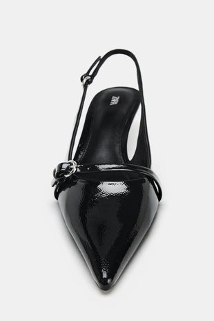 Black | 1254/610/800 - Zara Лакированные туфли-мюли на каблуке KITTEN