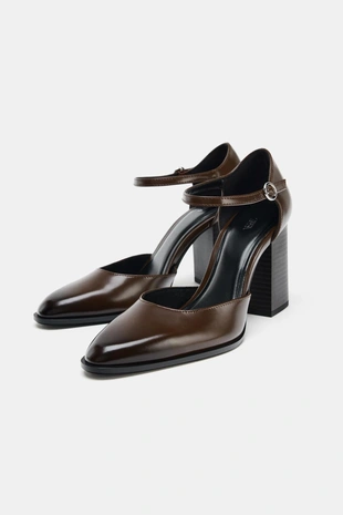 Brown | 1253/610/105 - Zara Туфли-мерджедиты на широком каблуке