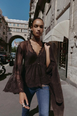 Купить Zara Блуза из тюля с вышивкой