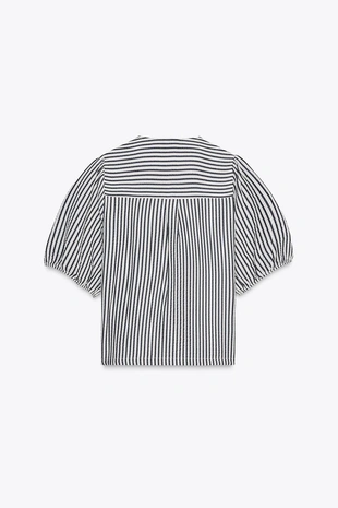 Ecru / Navy | 1165/151/066 - Zara Блуза льняная с завязками