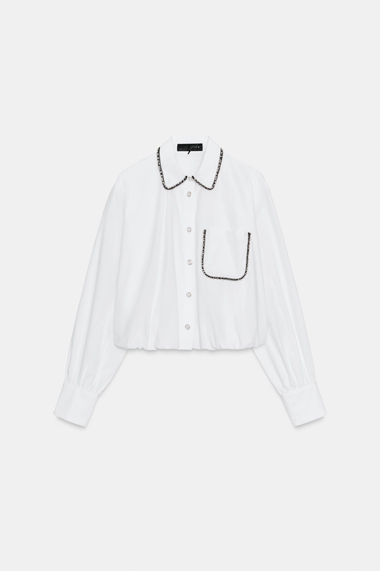 Рубашка с бусинами из поплина