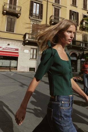 Вязаный кардиган с завязками на плечах- Заказать в России