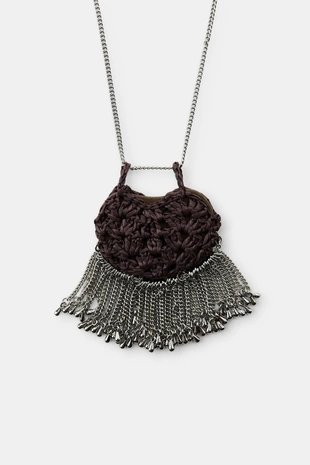 Длинное ожерелье с сумкой, связанной крючком- Заказать в России