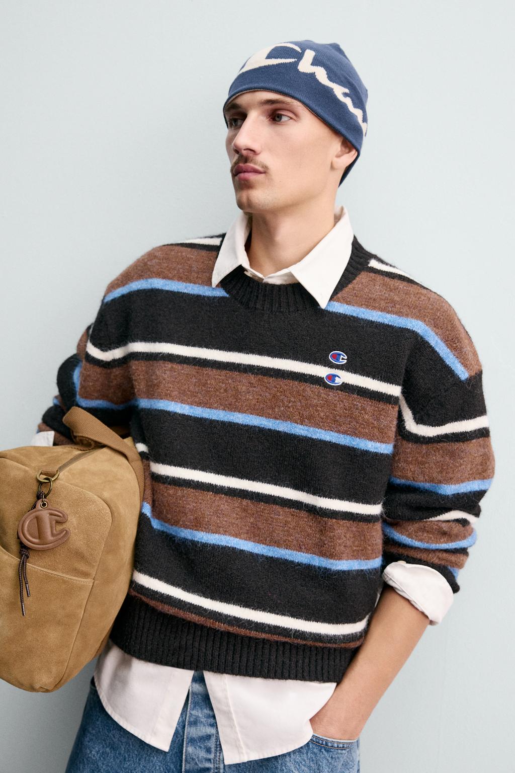 СВИТЕР В ПОЛОСКУ С НАШИВКАМИ CHAMPION ® X ZARA