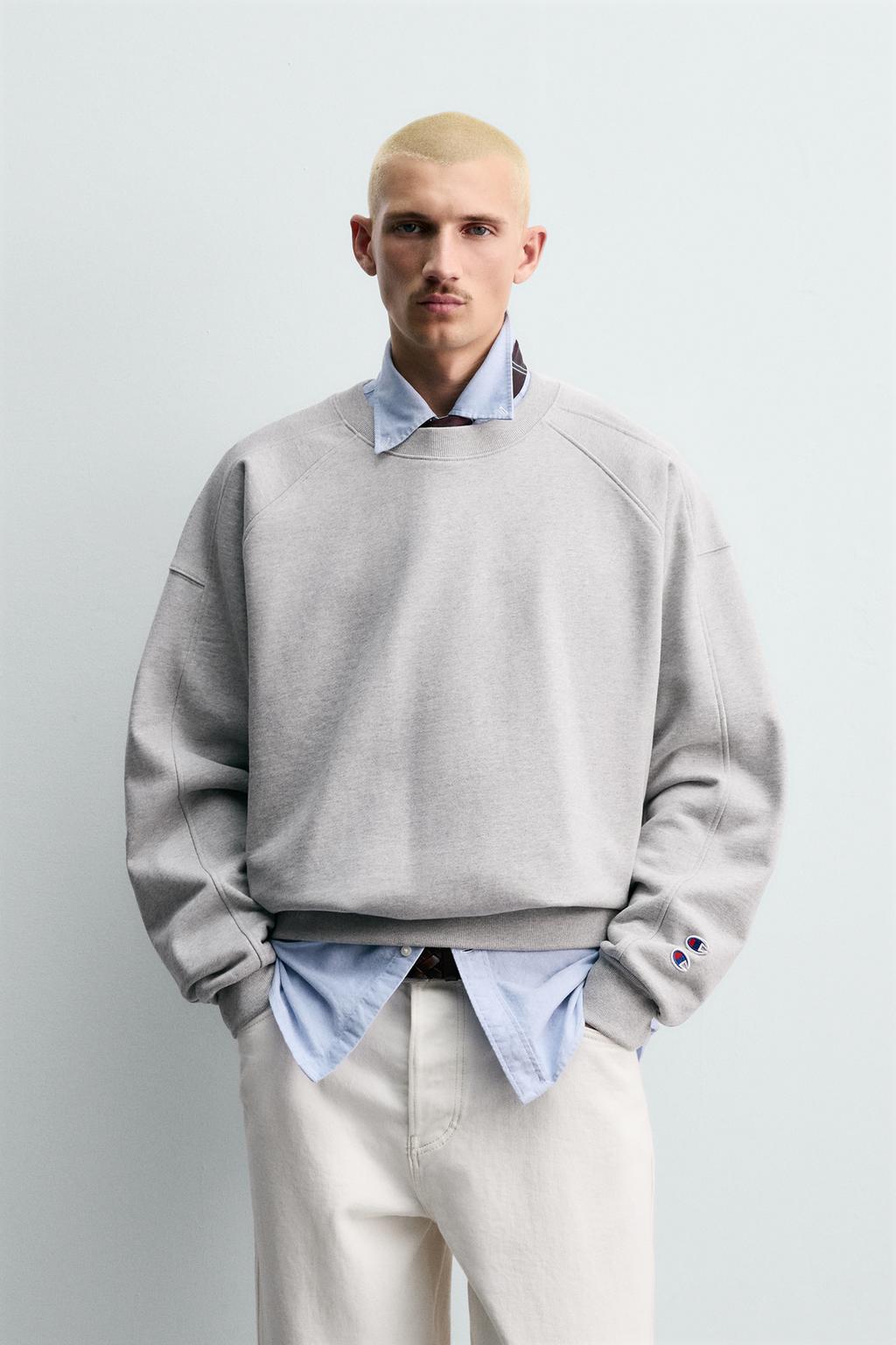 Zara Толстовка crewneck с нашивками champion ® x zara - Цвет серый