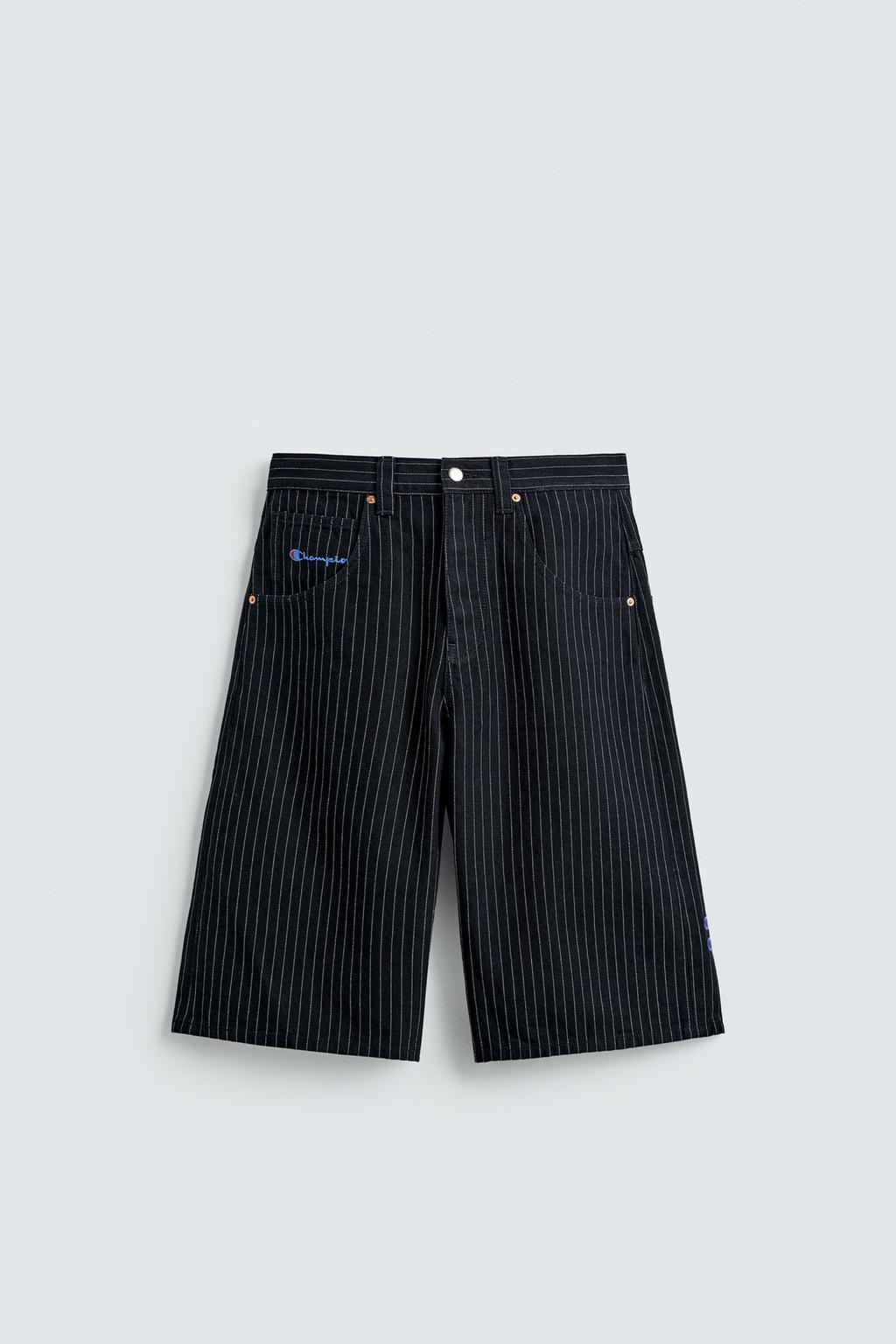 ШОРТЫ-БЕРМУДЫ СВОБОДНОГО КРОЯ В ПОЛОСКУ CHAMPION ® X ZARA