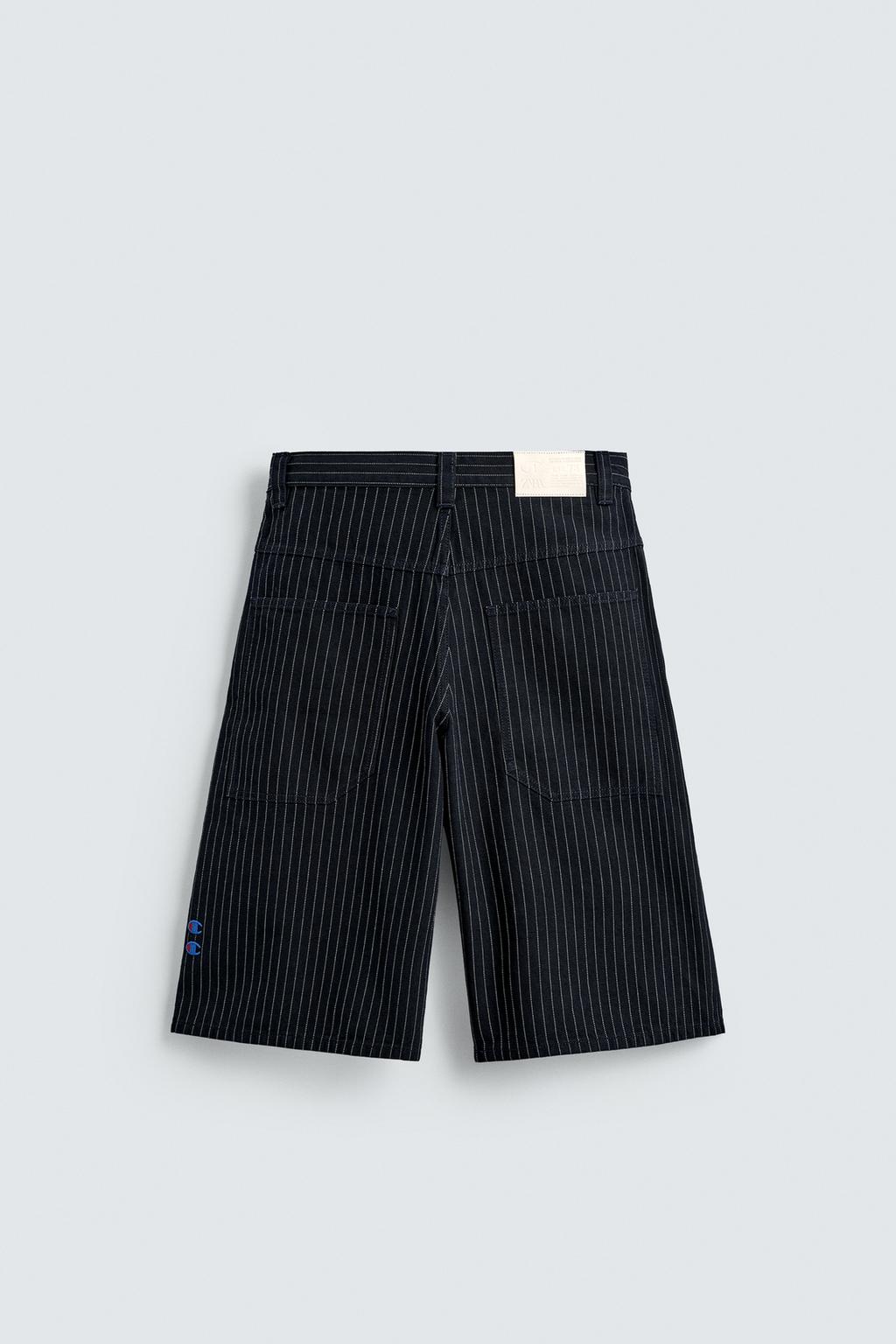 ШОРТЫ-БЕРМУДЫ СВОБОДНОГО КРОЯ В ПОЛОСКУ CHAMPION ® X ZARA