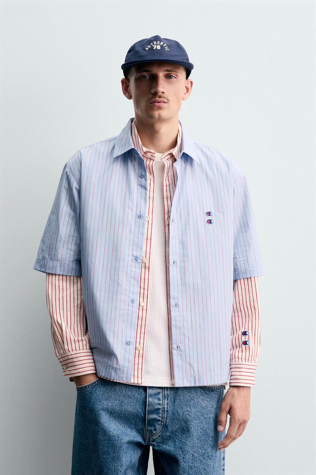 РУБАШКА В ПОЛОСКУ С НАШИВКАМИ CHAMPION ® X ZARA